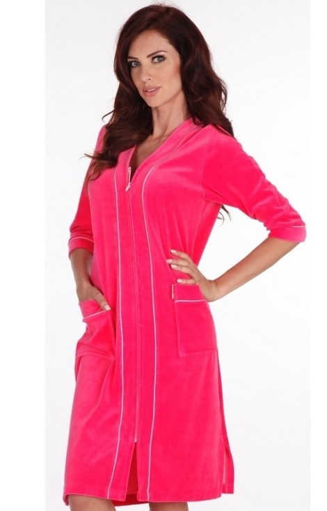 Szlafrok De Lafense 974 Zamek Welur M-3XL damski