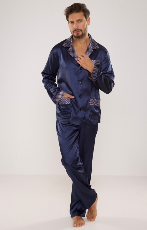 Piżama De Lafense 939 Satyna dł/r M-4XL męska rozpinana