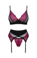 Komplet Obsessive Rosenty Set With Garter Belt XS-2XL