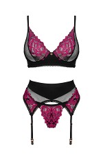 Komplet Obsessive Rosenty Set With Garter Belt XS-2XL