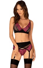 Komplet Obsessive Rosenty Set With Garter Belt XS-2XL