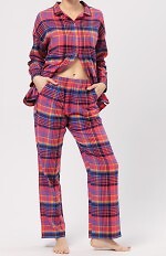 Piżama Key LNS 483 B24 Flanela dł/r 2XL-4XL rozpinana damska