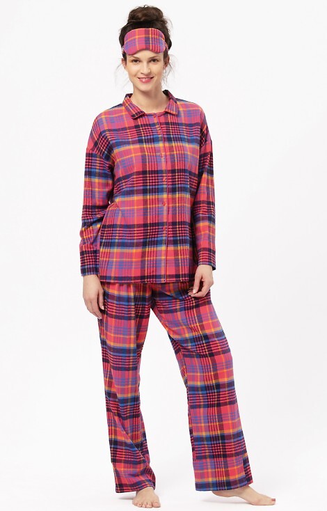 Piżama Key LNS 483 B24 Flanela dł/r 2XL-4XL rozpinana damska